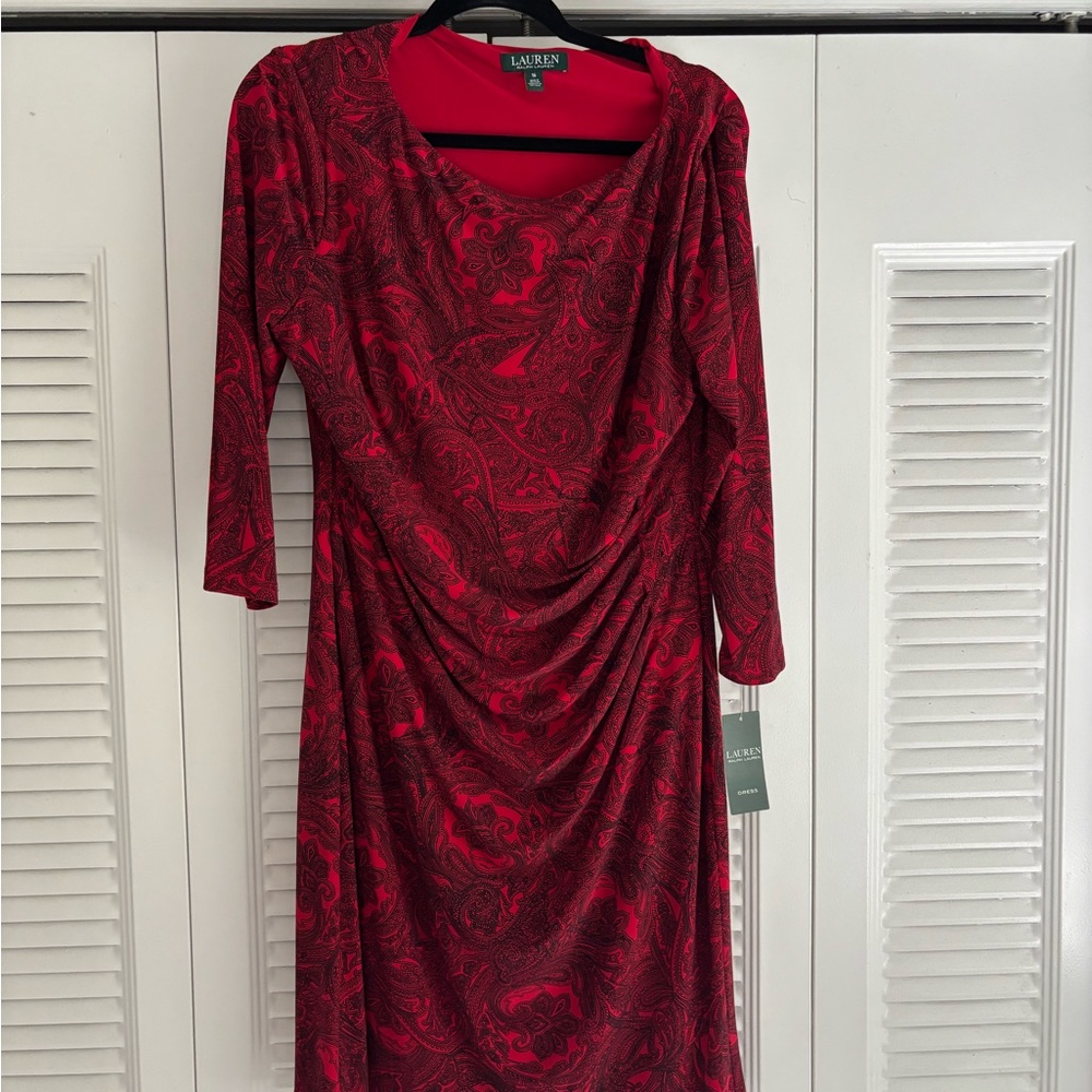 NWT Ralph Lauren Red Long Sleeve Paisley Dress
